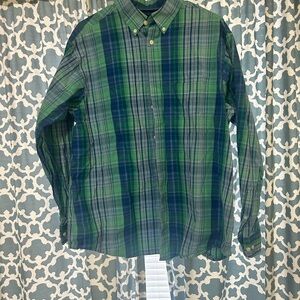 Roundtree & Yorke Blue and Green Plaid Button Down Shirt
